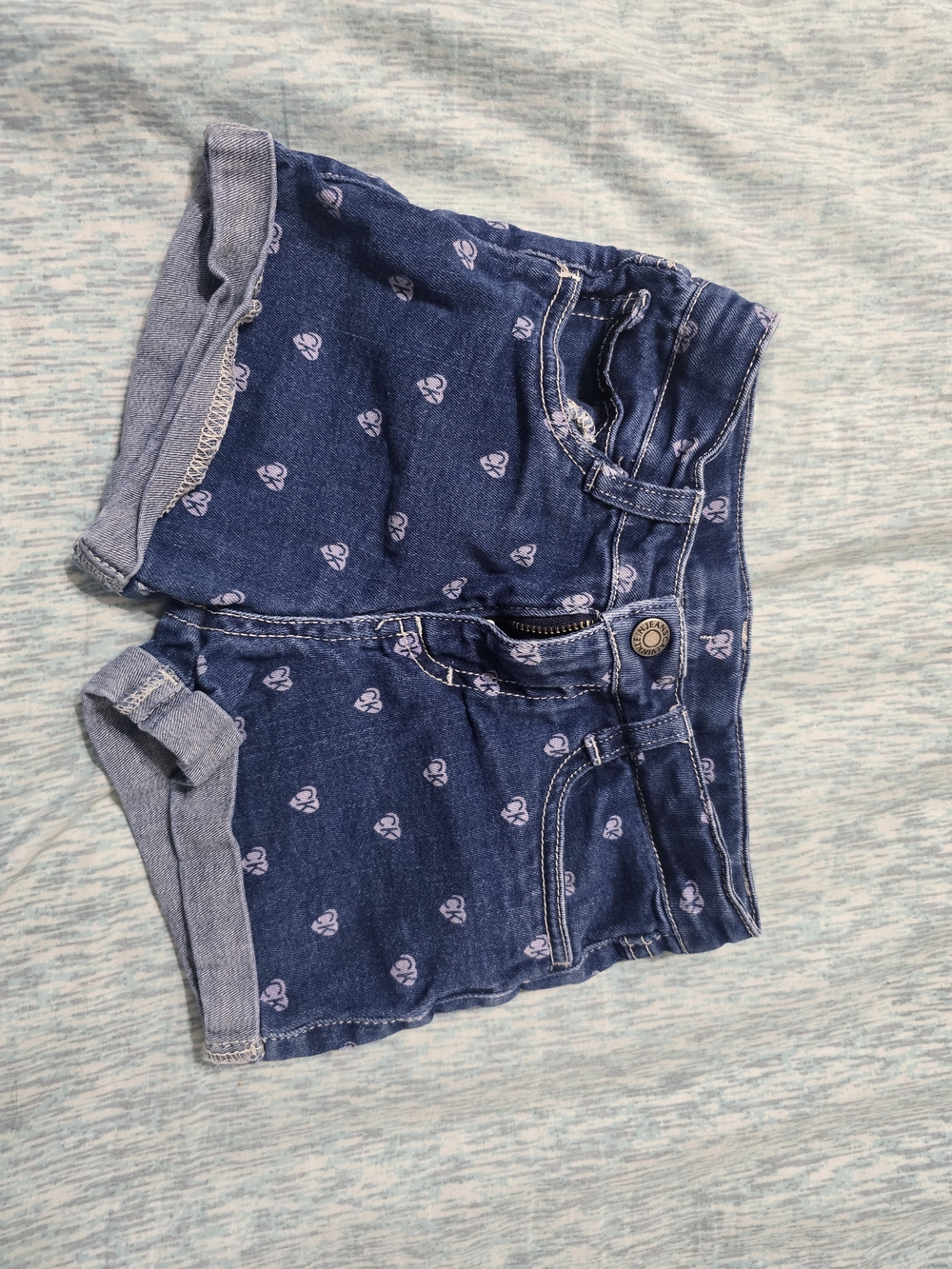 Calvin Klein Girls Denim Logo Print Cuffed Shorts | Size 7